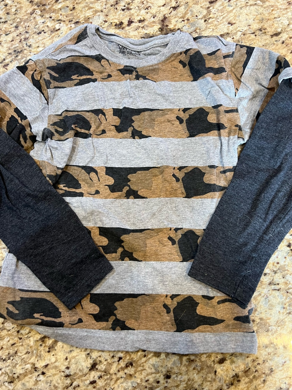 Striped Camo Long Sleeve Tee - Gray/Black/Brown